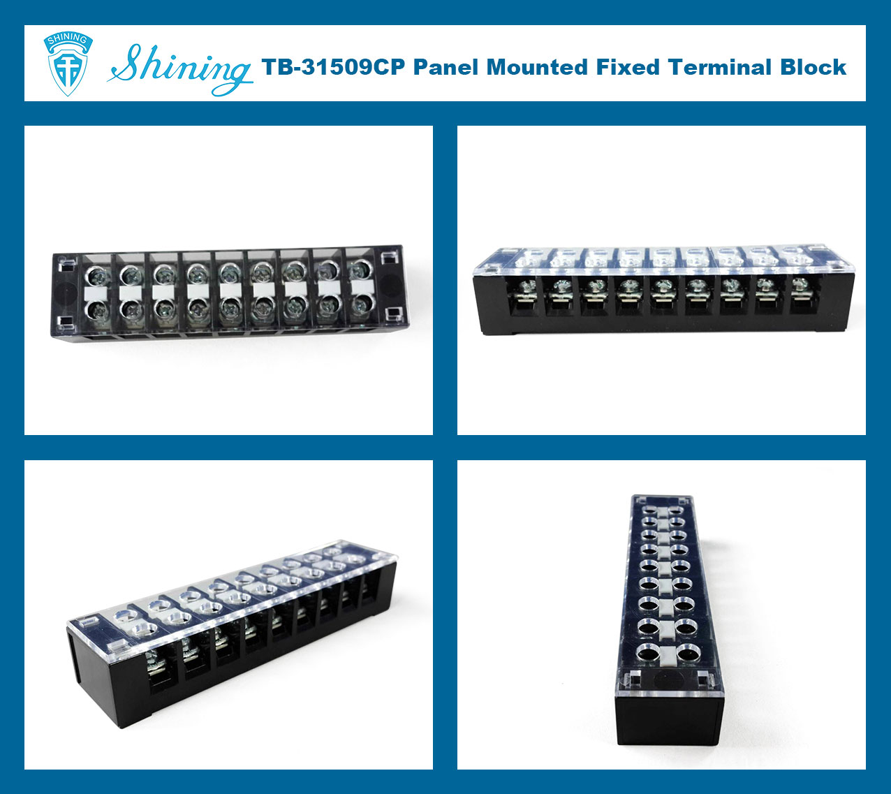TB-31509CP Panel Mounted 300V 15A 9 Pole Fixed Terminal Block